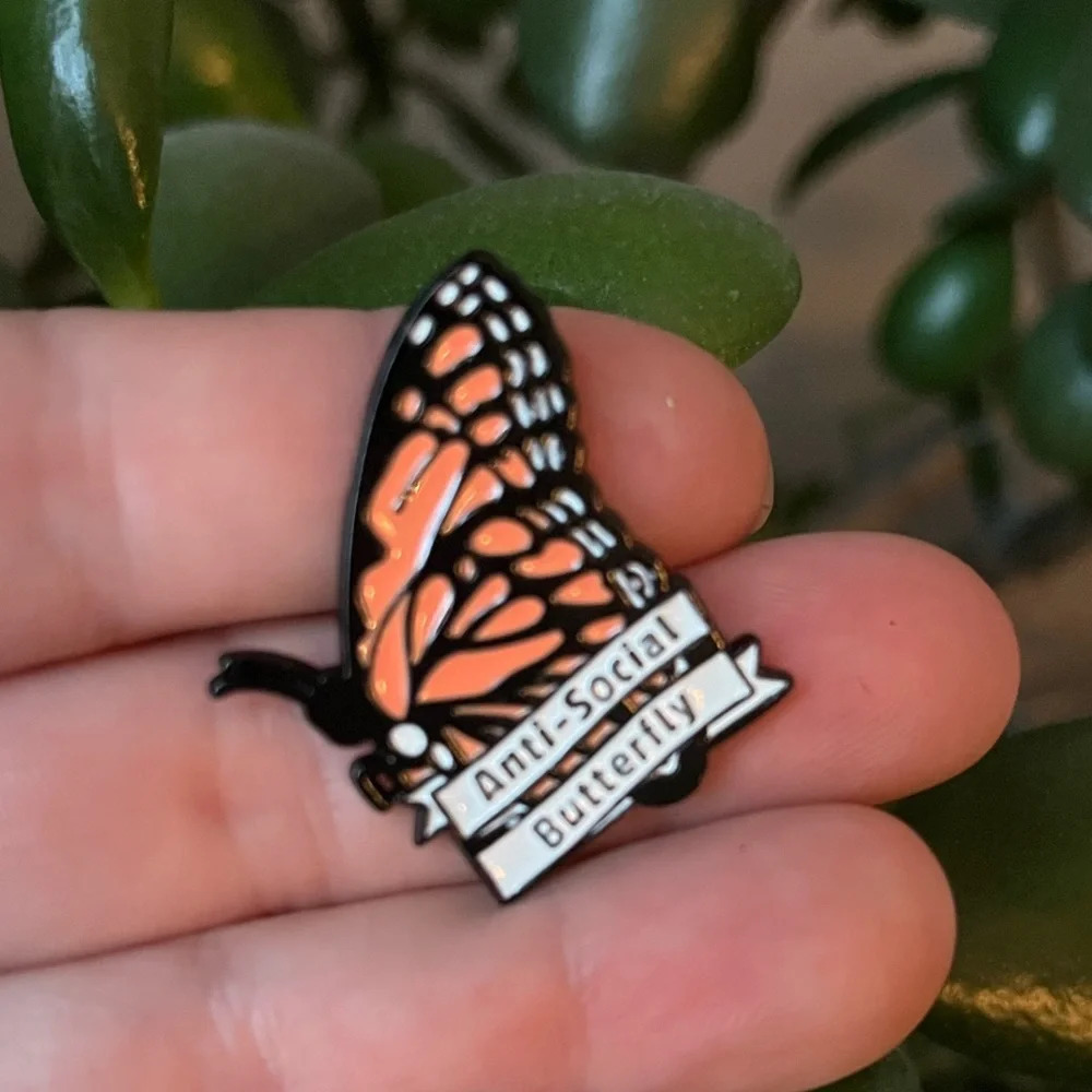 Brand new “Anti Social Butterfly” enamel pin